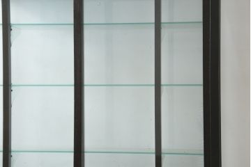 和製アンティーク　大正ロマン　色ガラス入り　おしゃれなディスプレイが叶うタバコ屋さんの薄型ガラスケース(ショーケース、Gケース、陳列棚、飾り棚、コレクションケース、キャビネット、たばこ、煙草、店舗什器)(R-082183)