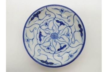 江戸〜明治期　古伊万里　染付　なずな文　約11cm　3.5寸　流れるような花の絵付けが可愛らしい小皿5枚セット(和皿、和食器、裏印、三寸五分)(R-082194)