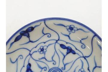 江戸〜明治期　古伊万里　染付　なずな文　約11cm　3.5寸　流れるような花の絵付けが可愛らしい小皿5枚セット(和皿、和食器、裏印、三寸五分)(R-082194)