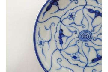 江戸〜明治期　古伊万里　染付　なずな文　約11cm　3.5寸　流れるような花の絵付けが可愛らしい小皿5枚セット(和皿、和食器、裏印、三寸五分)(R-082194)