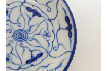 江戸〜明治期　古伊万里　染付　なずな文　約11cm　3.5寸　流れるような花の絵付けが可愛らしい小皿5枚セット(和皿、和食器、裏印、三寸五分)(R-082194)