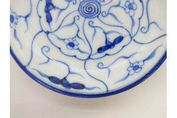 江戸〜明治期　古伊万里　染付　なずな文　約11cm　3.5寸　流れるような花の絵付けが可愛らしい小皿5枚セット(和皿、和食器、裏印、三寸五分)(R-082194)