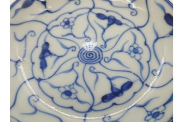 江戸〜明治期　古伊万里　染付　なずな文　約11cm　3.5寸　流れるような花の絵付けが可愛らしい小皿5枚セット(和皿、和食器、裏印、三寸五分)(R-082194)