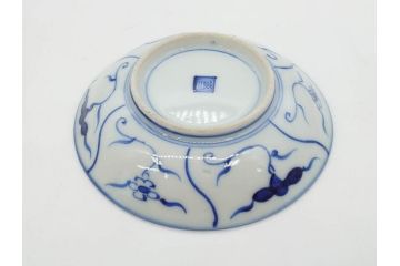 江戸〜明治期　古伊万里　染付　なずな文　約11cm　3.5寸　流れるような花の絵付けが可愛らしい小皿5枚セット(和皿、和食器、裏印、三寸五分)(R-082194)