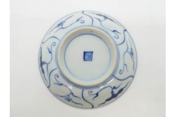 江戸〜明治期　古伊万里　染付　なずな文　約11cm　3.5寸　流れるような花の絵付けが可愛らしい小皿5枚セット(和皿、和食器、裏印、三寸五分)(R-082194)