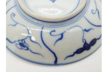 江戸〜明治期　古伊万里　染付　なずな文　約11cm　3.5寸　流れるような花の絵付けが可愛らしい小皿5枚セット(和皿、和食器、裏印、三寸五分)(R-082194)