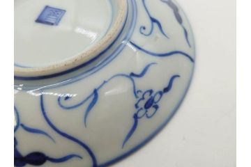 江戸〜明治期　古伊万里　染付　なずな文　約11cm　3.5寸　流れるような花の絵付けが可愛らしい小皿5枚セット(和皿、和食器、裏印、三寸五分)(R-082194)