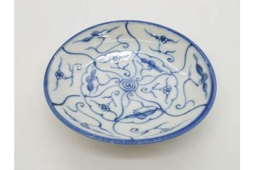 江戸〜明治期　古伊万里　染付　なずな文　約11cm　3.5寸　流れるような花の絵付けが可愛らしい小皿5枚セット(和皿、和食器、裏印、三寸五分)(R-082194)