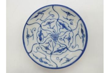 江戸〜明治期　古伊万里　染付　なずな文　約11cm　3.5寸　流れるような花の絵付けが可愛らしい小皿5枚セット(和皿、和食器、裏印、三寸五分)(R-082194)
