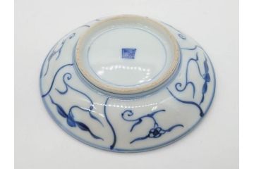 江戸〜明治期　古伊万里　染付　なずな文　約11cm　3.5寸　流れるような花の絵付けが可愛らしい小皿5枚セット(和皿、和食器、裏印、三寸五分)(R-082194)