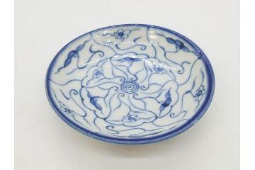 江戸〜明治期　古伊万里　染付　なずな文　約11cm　3.5寸　流れるような花の絵付けが可愛らしい小皿5枚セット(和皿、和食器、裏印、三寸五分)(R-082194)