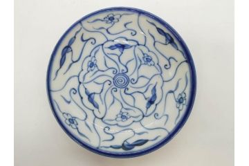 江戸〜明治期　古伊万里　染付　なずな文　約11cm　3.5寸　流れるような花の絵付けが可愛らしい小皿5枚セット(和皿、和食器、裏印、三寸五分)(R-082194)