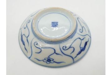 江戸〜明治期　古伊万里　染付　なずな文　約11cm　3.5寸　流れるような花の絵付けが可愛らしい小皿5枚セット(和皿、和食器、裏印、三寸五分)(R-082194)
