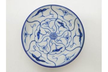 江戸〜明治期　古伊万里　染付　なずな文　約11cm　3.5寸　流れるような花の絵付けが可愛らしい小皿5枚セット(和皿、和食器、裏印、三寸五分)(R-082194)