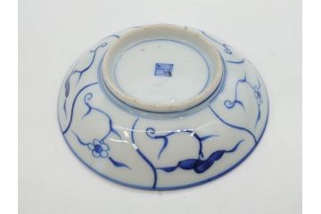 江戸〜明治期　古伊万里　染付　なずな文　約11cm　3.5寸　流れるような花の絵付けが可愛らしい小皿5枚セット(和皿、和食器、裏印、三寸五分)(R-082194)