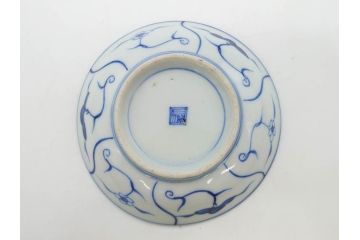 江戸〜明治期　古伊万里　染付　なずな文　約11cm　3.5寸　流れるような花の絵付けが可愛らしい小皿5枚セット(和皿、和食器、裏印、三寸五分)(R-082194)