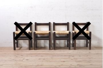  和製ビンテージ　松本民芸家具　アジアンテイストのお部屋におすすめのシンプルでお洒落なラッシチェア2脚セット(ダイニングチェア、椅子、イス、ヴィンテージ)(R-082195)