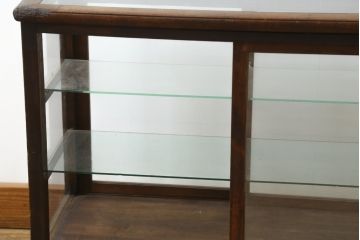 和製アンティーク　古い木枠が趣溢れる両面引き戸の卓上ガラスケース(Gケース、ショーケース、ディスプレイケース、コレクションケース、飾り棚、陳列棚、店舗什器)(R-082203)