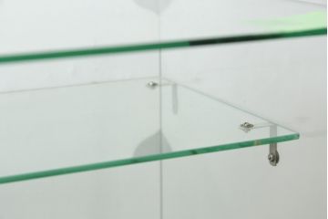 和製アンティーク　希少デザイン　S字ガラス棚のデザインがおしゃれな両開き卓上ガラスケース(Gケース、ショーケース、ディスプレイケース、コレクションケース、キャビネット、飾り棚、陳列棚、店舗什器)(R-082215)