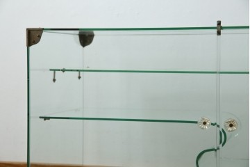 和製アンティーク　希少デザイン　S字ガラス棚のデザインがおしゃれな両開き卓上ガラスケース　(R-082215)