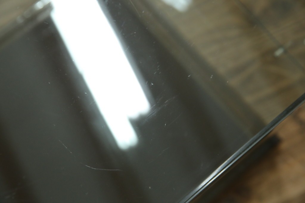 和製アンティーク　希少デザイン　S字ガラス棚のデザインがおしゃれな両開き卓上ガラスケース　(R-082215)