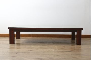 中古　美品　岩谷堂箪笥　ガラス天板付き　落ち着いた雰囲気の座卓(ローテーブル、センターテーブル、リビングテーブル、継ぎ脚付)(定価約23万円)( R-082220)