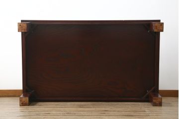 中古　美品　岩谷堂箪笥　ガラス天板付き　落ち着いた雰囲気の座卓(ローテーブル、センターテーブル、リビングテーブル、継ぎ脚付)(定価約23万円)( R-082220)