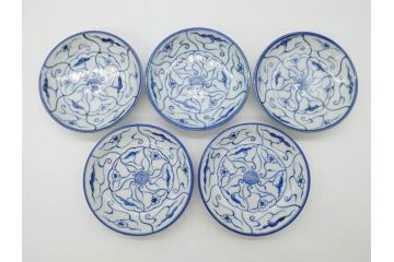 江戸〜明治期　古伊万里　染付　なずな文　約11cm　3.5寸　上品な雰囲気の小皿5枚セット(和皿、和食器、裏印、三寸五分)(R-082231)