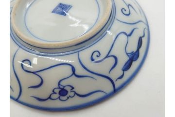 江戸〜明治期　古伊万里　染付　なずな文　約11cm　3.5寸　上品な雰囲気の小皿5枚セット(和皿、和食器、裏印、三寸五分)(R-082231)