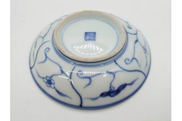 江戸〜明治期　古伊万里　染付　なずな文　約11cm　3.5寸　上品な雰囲気の小皿5枚セット(和皿、和食器、裏印、三寸五分)(R-082231)