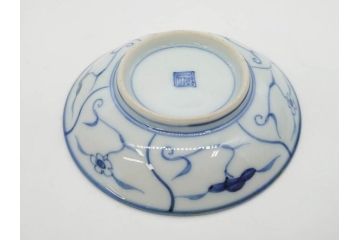 江戸〜明治期　古伊万里　染付　なずな文　約11cm　3.5寸　上品な雰囲気の小皿5枚セット(和皿、和食器、裏印、三寸五分)(R-082231)