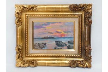 【真作】　昭和64年(1989年)　武内和夫　「昭和最後の日の出」　SM　絵画(油彩、油絵、風景、額装、外箱付)(R-082233)