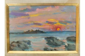 【真作】　昭和64年(1989年)　武内和夫　「昭和最後の日の出」　SM　絵画(油彩、油絵、風景、額装、外箱付)(R-082233)