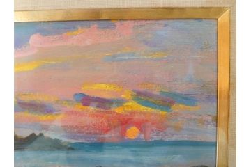 【真作】　昭和64年(1989年)　武内和夫　「昭和最後の日の出」　SM　絵画(油彩、油絵、風景、額装、外箱付)(R-082233)