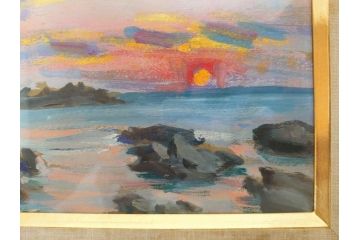 【真作】　昭和64年(1989年)　武内和夫　「昭和最後の日の出」　SM　絵画(油彩、油絵、風景、額装、外箱付)(R-082233)