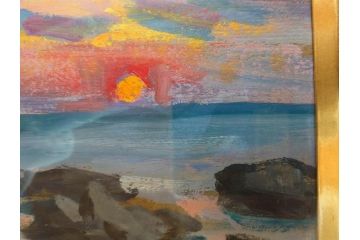 【真作】　昭和64年(1989年)　武内和夫　「昭和最後の日の出」　SM　絵画(油彩、油絵、風景、額装、外箱付)(R-082233)