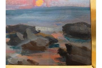 【真作】　昭和64年(1989年)　武内和夫　「昭和最後の日の出」　SM　絵画(油彩、油絵、風景、額装、外箱付)(R-082233)