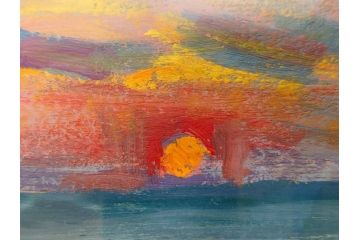 【真作】　昭和64年(1989年)　武内和夫　「昭和最後の日の出」　SM　絵画(油彩、油絵、風景、額装、外箱付)(R-082233)