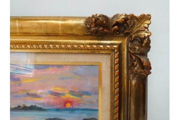 【真作】　昭和64年(1989年)　武内和夫　「昭和最後の日の出」　SM　絵画(油彩、油絵、風景、額装、外箱付)(R-082233)
