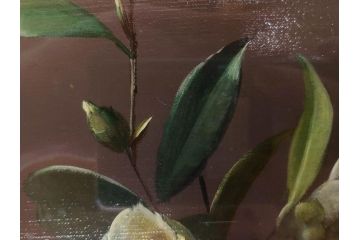 【真作】　渡辺三郎　「伊万里とわびすけ」　SM　絵画(油彩、油絵、花、花瓶、静物画、サイン入り、額装、外箱付)(R-082234)