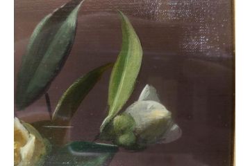 【真作】　渡辺三郎　「伊万里とわびすけ」　SM　絵画(油彩、油絵、花、花瓶、静物画、サイン入り、額装、外箱付)(R-082234)