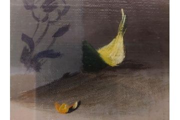 【真作】　渡辺三郎　「伊万里とわびすけ」　SM　絵画(油彩、油絵、花、花瓶、静物画、サイン入り、額装、外箱付)(R-082234)