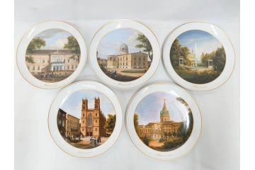 ドイツ　KPM (ベルリン王立磁器製陶所)　750周年?　1840年　優雅な雰囲気のプレート5枚セット(風景、建物、ヴェルダー教会、天文台、シャルロッテンブルク宮殿、飾り皿、大皿、洋食器)(R-082244)