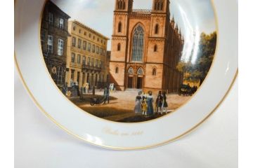 ドイツ　KPM (ベルリン王立磁器製陶所)　750周年?　1840年　優雅な雰囲気のプレート5枚セット(風景、建物、ヴェルダー教会、天文台、シャルロッテンブルク宮殿、飾り皿、大皿、洋食器)(R-082244)