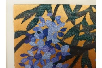 真作　2009年　並木一　「ふじ-1」　130/300　リトグラフ　絵画(花、藤、木版画、落款印、サイン入り、額装)(R-082245)