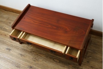 中古　美品　松本伝統　指物工芸家具　総欅(ケヤキ)材　漆塗り　落ち着いた雰囲気の上質な文机　定価約30万円　(R-082251)