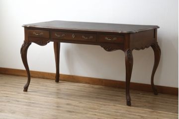 中古　アメリカ製　センチュリー社(CENTURY)　パーケット天板　気品溢れる佇まいのデスク(コンソールテーブル、サイドテーブル、机、ワークデスク、在宅ワーク用、在宅用)(定価約180万円)(R-082255)