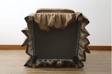 中古　希少!!　ラルフローレン(Ralph Lauren)　落ち着いた色味のチェック柄がおしゃれなウィングバックソファ(色褪せあり、ウイングバック、椅子、イス、アームチェア、イージーチェア、1P、一人掛け、1人掛けソファ)(R-082256)