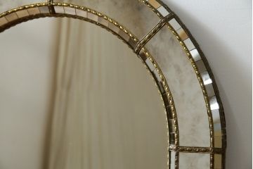 中古　美品　スペイン　高級輸入家具　モザイク装飾が美しい!!ベネチアンスタイルのアーチ型ウォールミラー(姿見、壁掛け鏡)(R-082257)