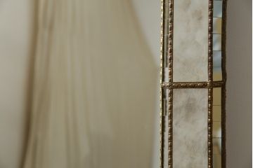中古　美品　スペイン　高級輸入家具　モザイク装飾が美しい!!ベネチアンスタイルのアーチ型ウォールミラー(姿見、壁掛け鏡)(R-082257)